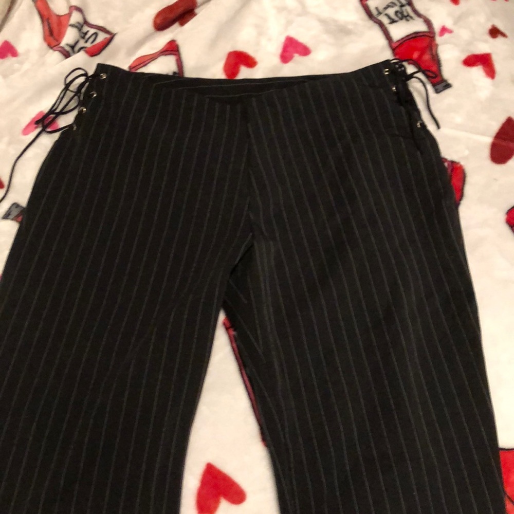 Vintage pin strip lace up pants flare